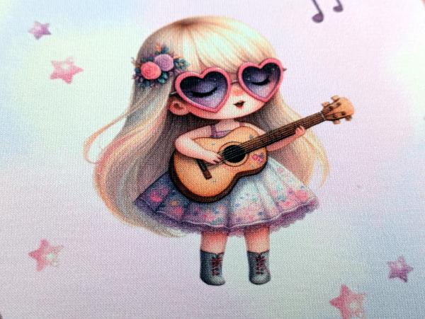 Eigenproduktion Baumwolljersey Kleines Mädchen Musikstar auf Regenbogen Rosa